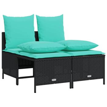 4-teiliges Gartensofa-Set mit Kissen, schwarzes Polyrattan