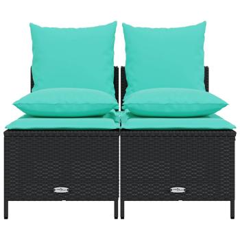 4-teiliges Gartensofa-Set mit Kissen, schwarzes Polyrattan