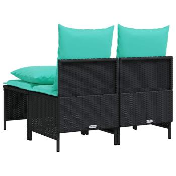 4-teiliges Gartensofa-Set mit Kissen, schwarzes Polyrattan