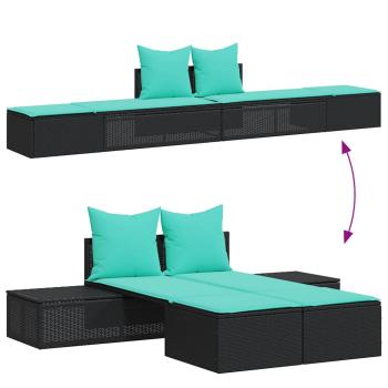 Doppelte Sonnenliege mit Kissen Schwarz Poly Rattan