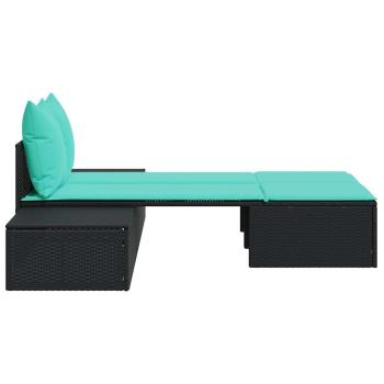 Doppelte Sonnenliege mit Kissen Schwarz Poly Rattan