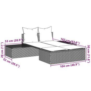 Doppelte Sonnenliege mit Kissen Schwarz Poly Rattan