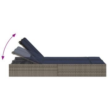 Doppelte Sonnenliege mit Kissen Grau Poly Rattan