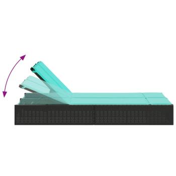 Doppelte Sonnenliege mit Kissen Schwarz Poly Rattan