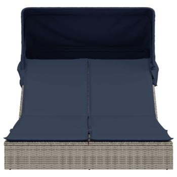 Doppelte Sonnenliege mit Baldachin und Kissen, grau, Polyrattan