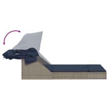 Doppelte Sonnenliege mit Baldachin und Kissen, grau, Polyrattan