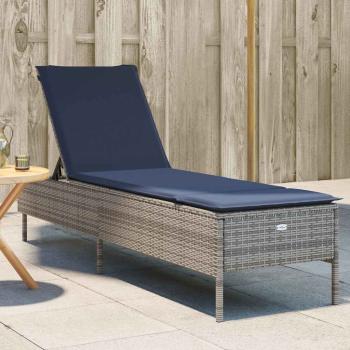 ARDEBO.de - Sonnenliege mit Kissen Grau Poly Rattan