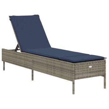 Sonnenliege mit Kissen Grau Poly Rattan