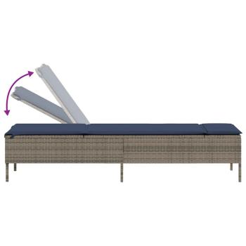 Sonnenliege mit Kissen Grau Poly Rattan