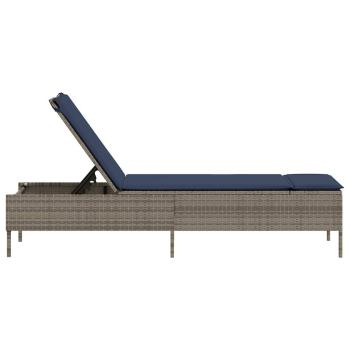 Sonnenliege mit Kissen Grau Poly Rattan