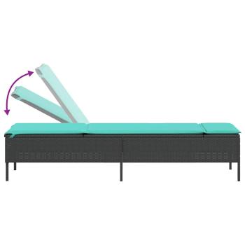 Sonnenliege mit Kissen Schwarz Poly Rattan