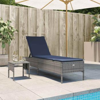 ARDEBO.de - Sonnenliege mit Tisch und Kissen Grau Poly Rattan