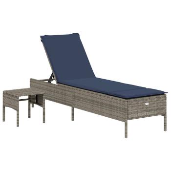 Sonnenliege mit Tisch und Kissen Grau Poly Rattan