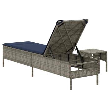 Sonnenliege mit Tisch und Kissen Grau Poly Rattan