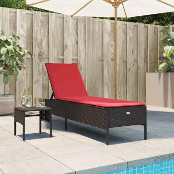 ARDEBO.de - Sonnenliege mit Tisch und Kissen Braun Poly Rattan