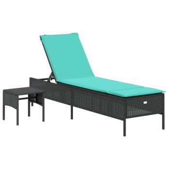Sonnenliege mit Tisch und Kissen Schwarz Poly Rattan