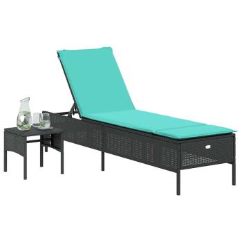 Sonnenliege mit Tisch und Kissen Schwarz Poly Rattan