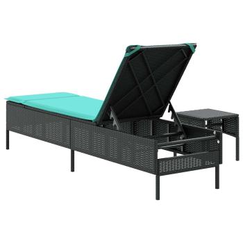 Sonnenliege mit Tisch und Kissen Schwarz Poly Rattan