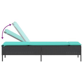 Sonnenliege mit Tisch und Kissen Schwarz Poly Rattan