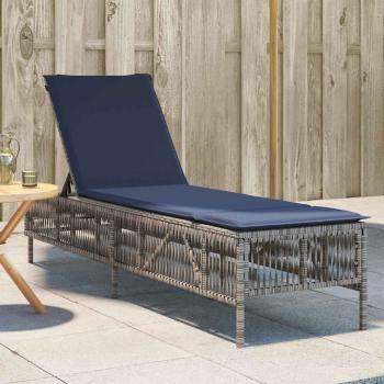 ARDEBO.de - Sonnenliege mit Kissen Grau Poly Rattan