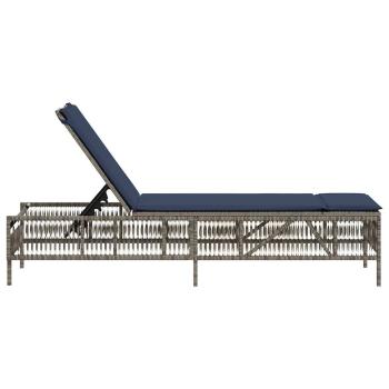Sonnenliege mit Kissen Grau Poly Rattan