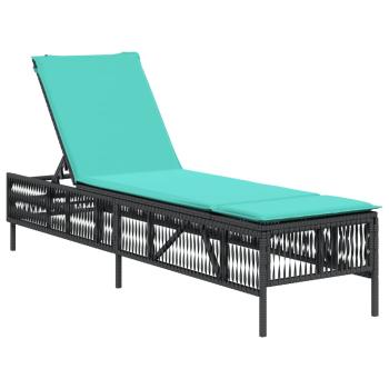 Sonnenliege mit Kissen Schwarz Poly Rattan