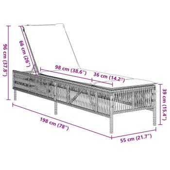 Sonnenliege mit Kissen Schwarz Poly Rattan