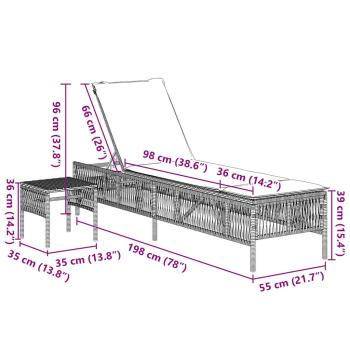 Sonnenliegen 2 Stk. mit Tisch Grau Poly Rattan