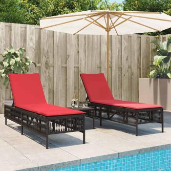 ARDEBO.de - Sonnenliegen 2 Stk. mit Tisch Braun Poly Rattan