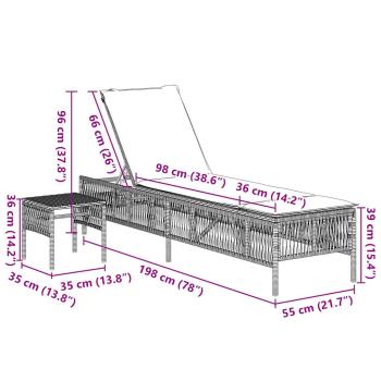 Sonnenliegen 2 Stk. mit Tisch Braun Poly Rattan