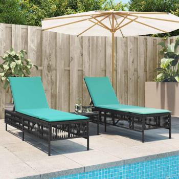 ARDEBO.de - Sonnenliegen 2 Stk. mit Tisch Schwarz Poly Rattan
