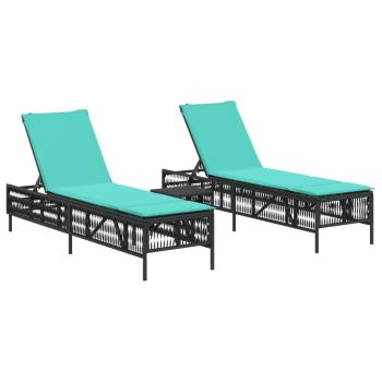 Sonnenliegen 2 Stk. mit Tisch Schwarz Poly Rattan