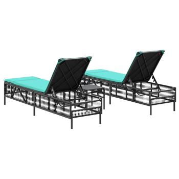 Sonnenliegen 2 Stk. mit Tisch Schwarz Poly Rattan