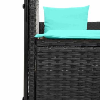 Doppelte Sonnenliege mit Dach und Vorhängen, schwarzes Polyrattan