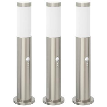 Pollerleuchten mit Sensor 3er 50 cm Edelstahl IP44