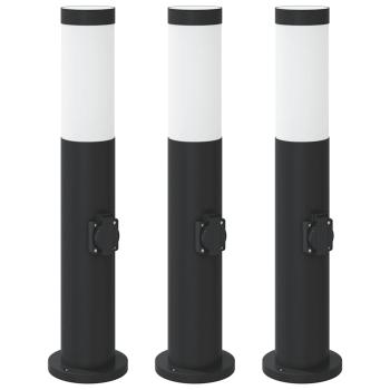 Pollerleuchten mit Auslass 3er 50 cm Edelstahl IP44