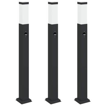 Pollerleuchten mit Sensor 3 Stk. 80 cm Schwarz IP44