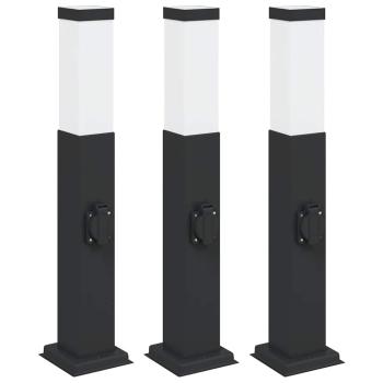 Pollerleuchten mit Steckdose 3 Stk. 50 cm Schwarz IP44