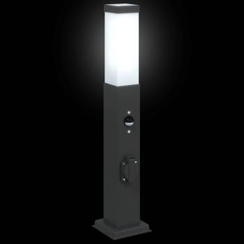 Pollerleuchte mit Sensor und Steckdose 50 cm Schwarz IP44