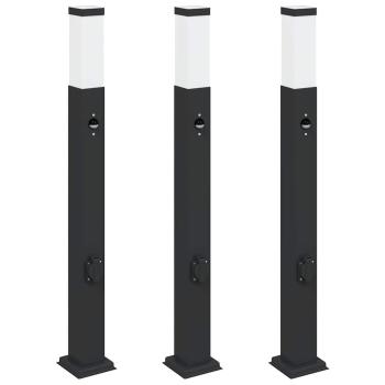 Pollerleuchten mit Sensor&Steckdose 3 Stk. 80 cm Schwarz IP44