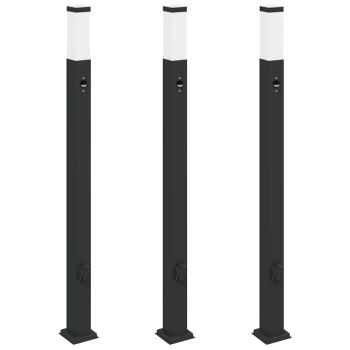 Pollerleuchten mit Sensor&Steckdose 3 Stk. 110 cm Schwarz IP44