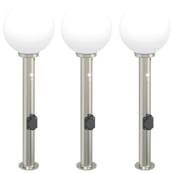 Pollerleuchten mit Sensor&Steckdose 3 Stk. 80 cm Edelstahl IP44