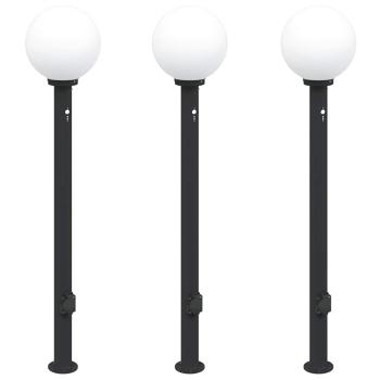 Pollerleuchten mit Sensor und Steckdose 3 Stk. 120 cm Schwarz IP44