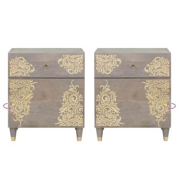 Nachttisch Grau 50 x 33 x 60 cm massives Mangoholz