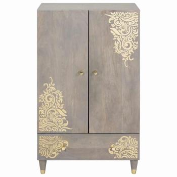 Hochboard Grau und Gold 60 x 33.5 x 100 cm Massivholz Mango