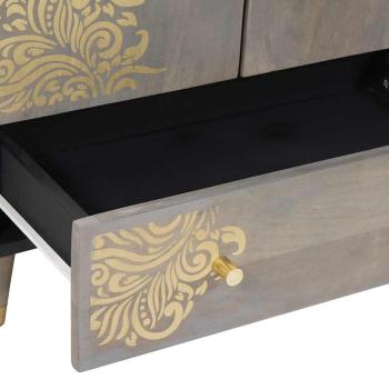 Hochboard Grau und Gold 60 x 33.5 x 100 cm Massivholz Mango