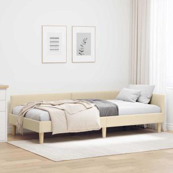 ARDEBO.de - Eckbettgestell Creme 90 x 200 cm Stoff und Werkstoffholz