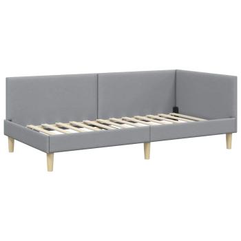 Eckbettgestell Hellgrau 90 cm x 190 cm Stoff und Sperrholz
