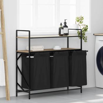 ARDEBO.de - Wäschekorb 3 Fächer mit Ablagen Sonoma Eiche