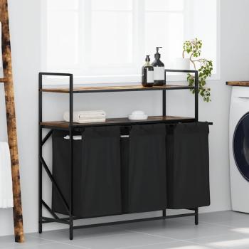 ARDEBO.de - Wäschekorb 3 Fächer mit Ablagen Räuchereiche